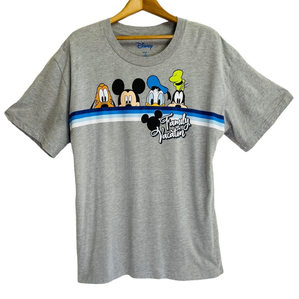 Disney Family Vacation T-Shirt Mens Large Gray Mickey Mouse Donald Goofy Pluto